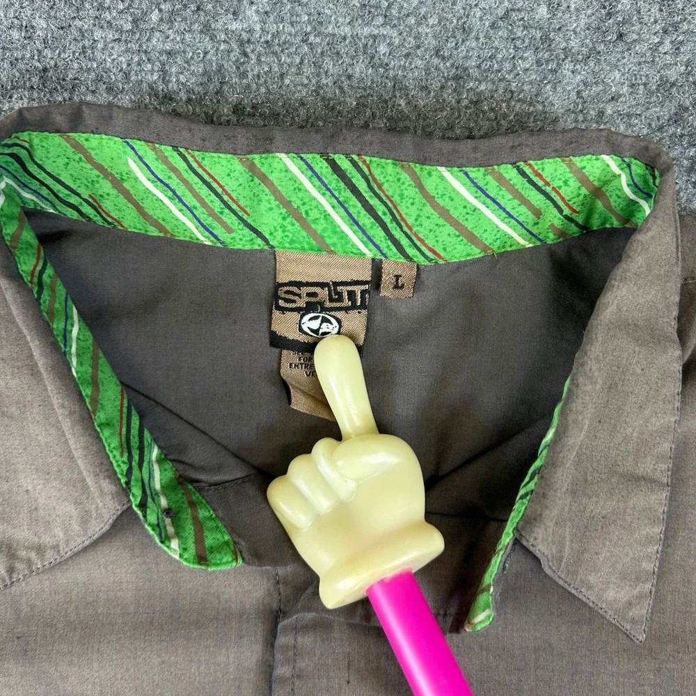 Vintage Split Mens Long Sleeve‎ Button Down Shirt Brown Green Trim Skater Large